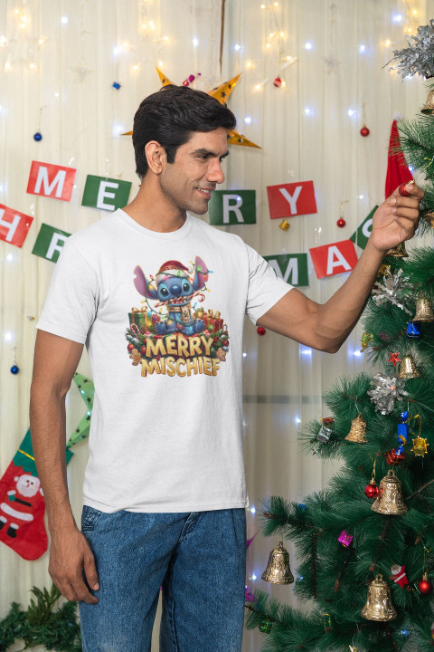 Koszulka męska Świąteczna MERRY MISCHIEF wesołe psoty słodki stworek — zdjęcie 2