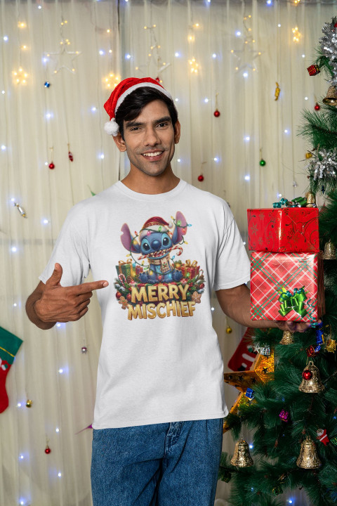 Koszulka męska Świąteczna MERRY MISCHIEF wesołe psoty słodki stworek — zdjęcie 3