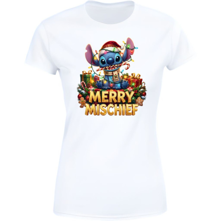 Koszulka damska Świąteczna MERRY MISCHIEF wesołe psoty słodki stworek