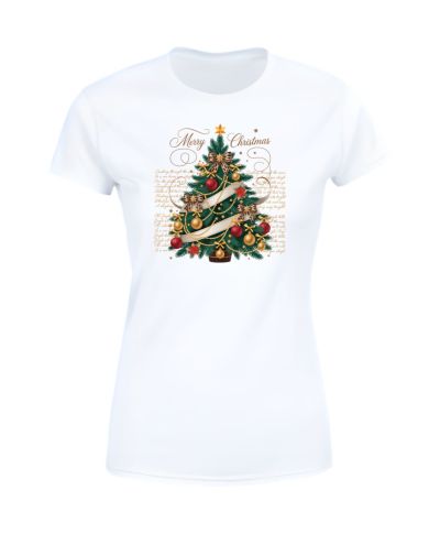 Koszulka damska Świąteczna Choinka ozdobiona złotem elegancka stylowa