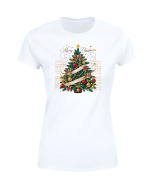 Koszulka damska Świąteczna Choinka ozdobiona złotem elegancka stylowa