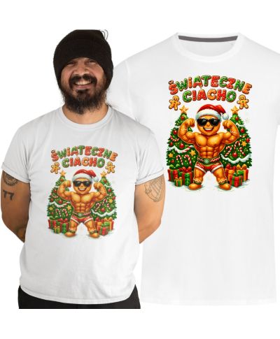 Koszulka męska Świąteczne Ciacho kulturysta przystojniak śmieszna na święta