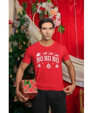 Koszulka męska Świąteczna HO HO HO w stylu klasycznym na co dzień renifery