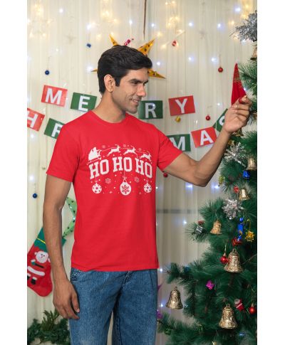 Koszulka męska Świąteczna HO HO HO w stylu klasycznym na co dzień renifery