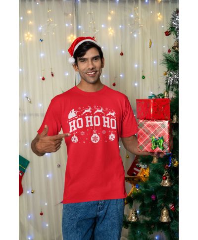 Koszulka męska Świąteczna HO HO HO w stylu klasycznym na co dzień renifery