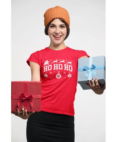 Koszulka damska Świąteczna HO HO HO w stylu klasycznym na co dzień renifery