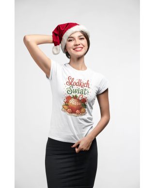 Koszulka damska Świąteczna Słodkich Świąt z kolorowymi słodyczami na święta