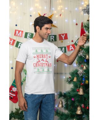 Koszulka męska Świąteczna Merry Christmas choinki ugly sweater