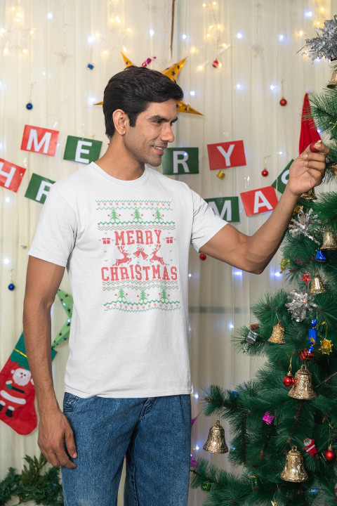 Koszulka męska Świąteczna Merry Christmas choinki ugly sweater — zdjęcie 2