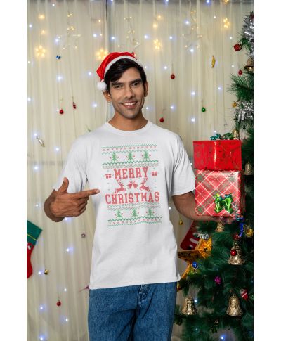 Koszulka męska Świąteczna Merry Christmas choinki ugly sweater