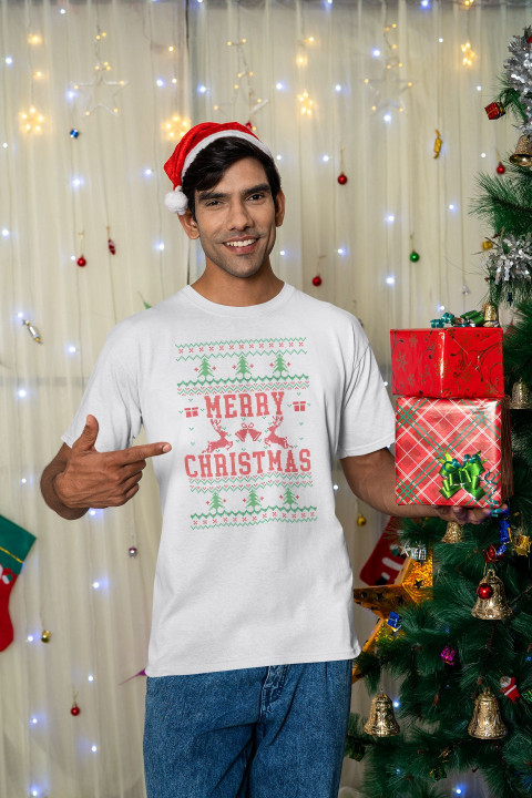 Koszulka męska Świąteczna Merry Christmas choinki ugly sweater — zdjęcie 3