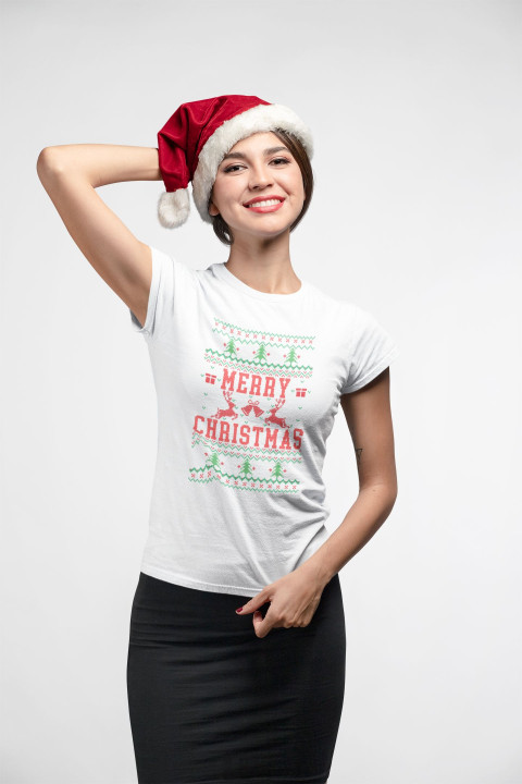 Koszulka damska Świąteczna Merry Christmas choinki ugly sweater — zdjęcie 2
