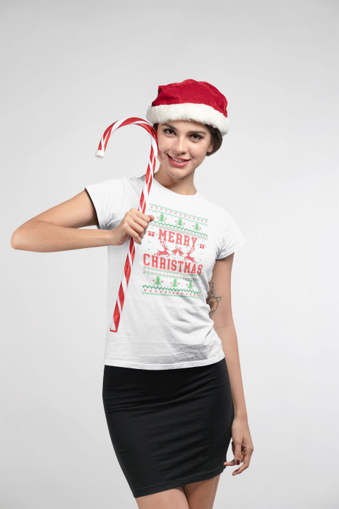 Koszulka damska Świąteczna Merry Christmas choinki ugly sweater — zdjęcie 4
