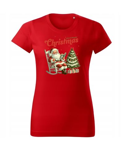 Koszulka damska Świąteczna Mikołaj Vintage Just waiting for Christmas