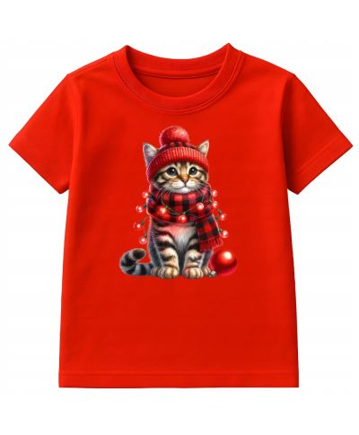 Koszulka dziecięca Świąteczna kot w czapce prezent kotek zimowey święta