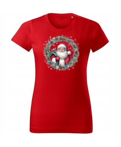 Koszulka damska Świąteczna Mikołaj z wieńcem magia urok świąt
