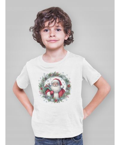 Koszulka dziecięca Świąteczna Mikołaj z wieńcem magia urok świąt