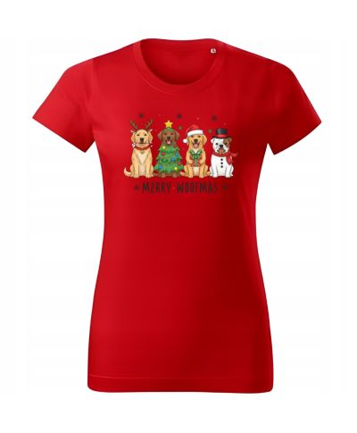 Koszulka damska Świąteczna z pieskami świątecznymi Merry Woofmas