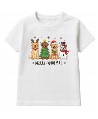 Koszulka dziecięca Świąteczna z pieskami świątecznymi Merry Woofmas