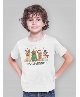 Koszulka dziecięca Świąteczna z pieskami świątecznymi Merry Woofmas