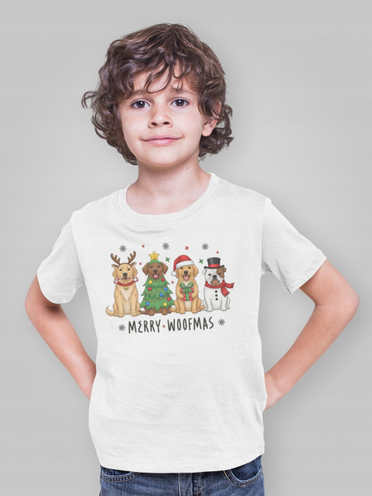 Koszulka dziecięca Świąteczna z pieskami świątecznymi Merry Woofmas — zdjęcie 4
