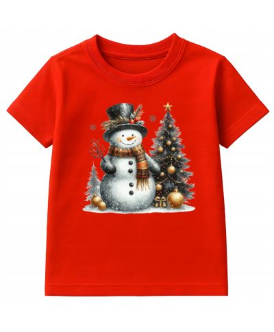 Koszulka dziecięca Świąteczna Bałwanek z choinką i prezentami zimowe święta