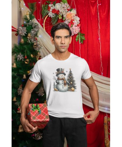 Koszulka męska Świąteczna Bałwanek z choinką i prezentami zimowe święta