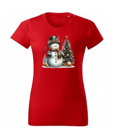 Koszulka damska Świąteczna Bałwanek z choinką i prezentami zimowe święta