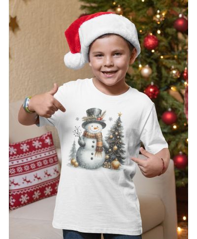 Koszulka dziecięca Świąteczna Bałwanek z choinką i prezentami zimowe święta