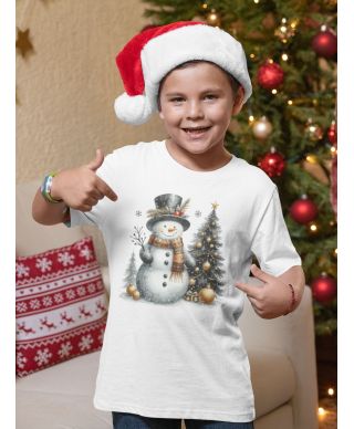 Koszulka dziecięca Świąteczna Bałwanek z choinką i prezentami zimowe święta