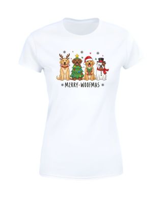 Koszulka damska Świąteczna z pieskami świątecznymi Merry Woofmas