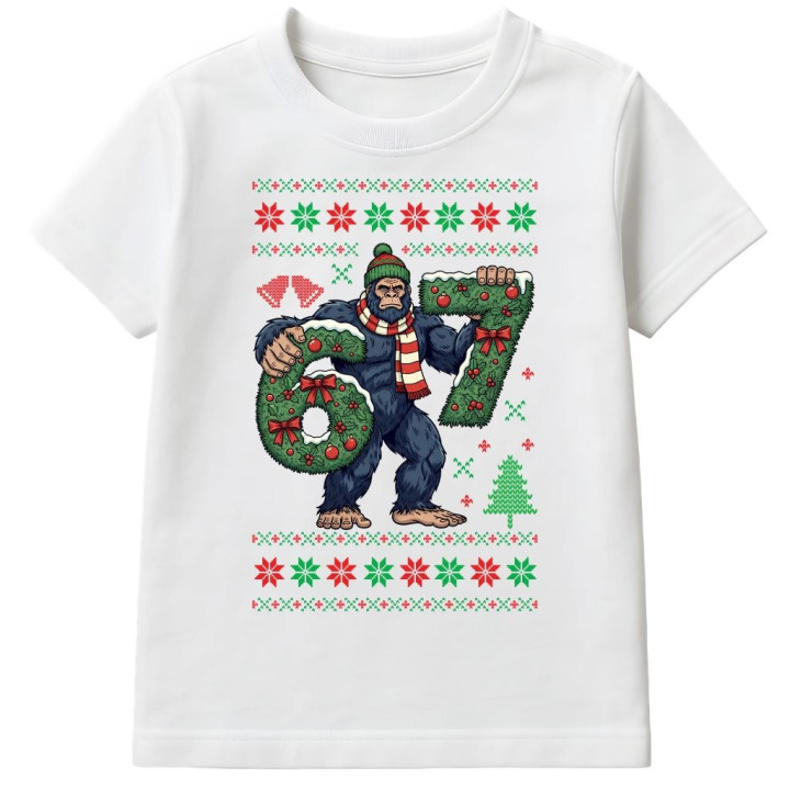 Koszulka dziecięca Świąteczna śmieszna Yeti Six Seven 6 7 ugly sweater