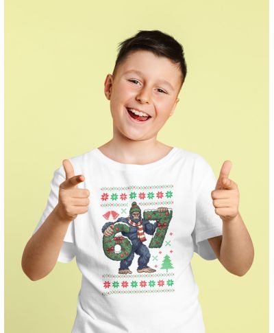 Koszulka dziecięca Świąteczna śmieszna Yeti Six Seven 6 7 ugly sweater