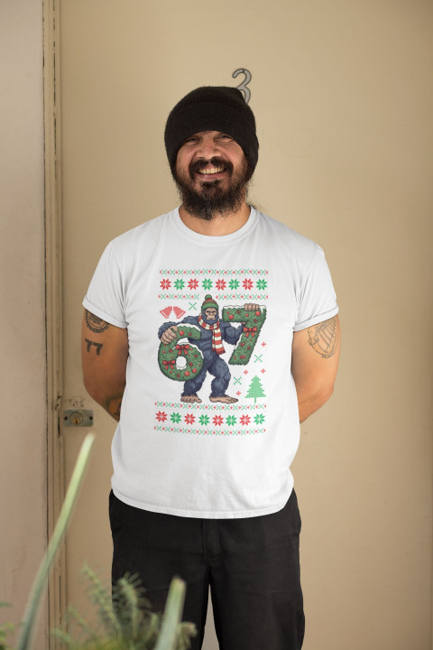 Koszulka męska Świąteczna śmieszna Yeti Six Seven 6 7 ugly sweater — zdjęcie 2