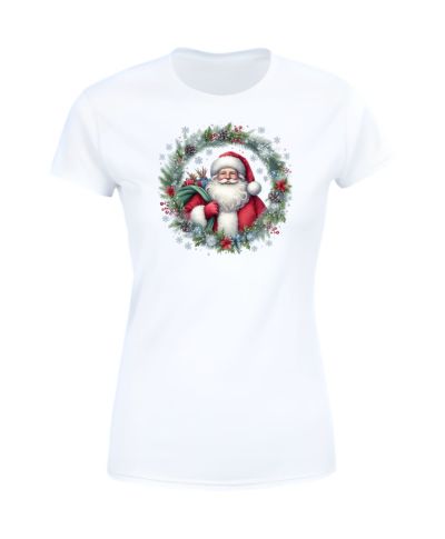 Koszulka damska Świąteczna Mikołaj z wieńcem magia urok świąt