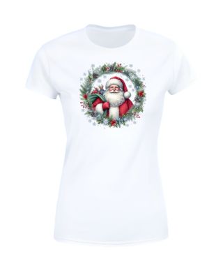 Koszulka damska Świąteczna Mikołaj z wieńcem magia urok świąt