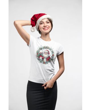 Koszulka damska Świąteczna Mikołaj z wieńcem magia urok świąt
