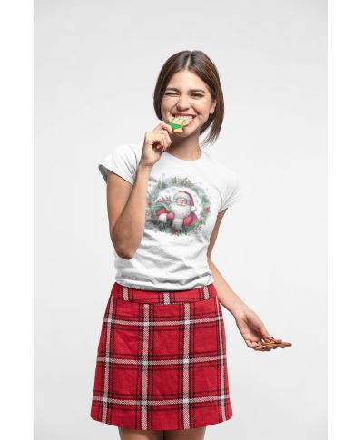 Koszulka damska Świąteczna Mikołaj z wieńcem magia urok świąt