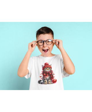 Koszulka dziecięca Świąteczna kot w czapce prezent kotek zimowey święta