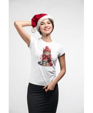 Koszulka damska Świąteczna kot w czapce prezent kotek zimowy święta