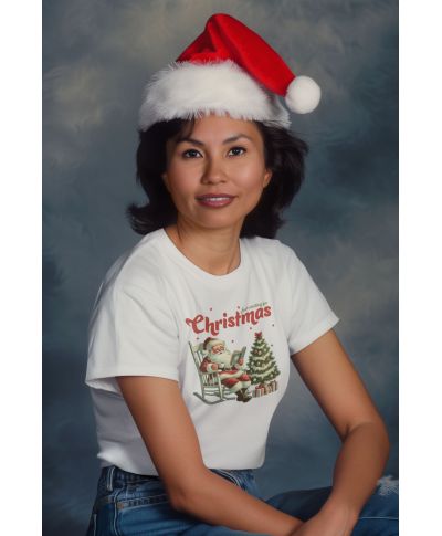 Koszulka damska Świąteczna Mikołaj Vintage Just waiting for Christmas