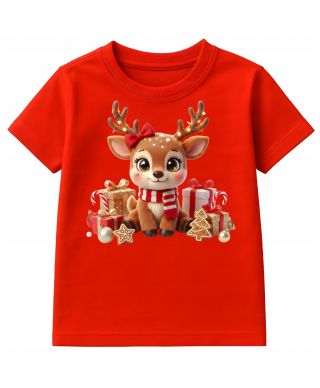 Koszulka dziecięca Świąteczna słodki uroczy Renifer świąteczny z kokardą