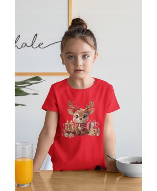 Koszulka dziecięca Świąteczna słodki uroczy Renifer świąteczny z kokardą