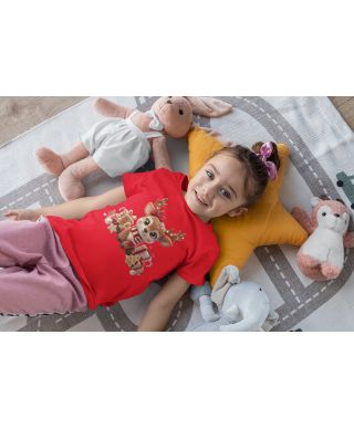 Koszulka dziecięca Świąteczna słodki uroczy Renifer świąteczny z kokardą