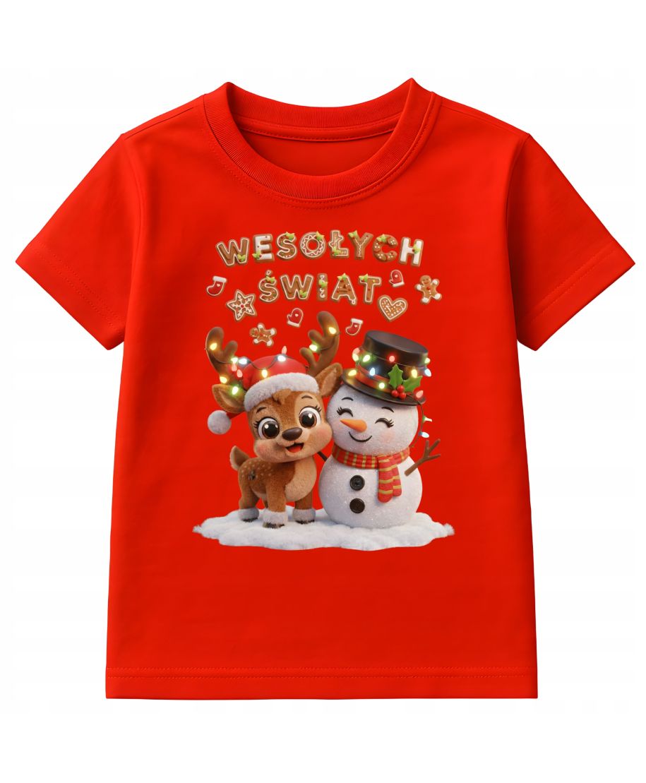 Koszulka dziecięca Świąteczna renifer i bałwan Wesołych Świąt prezent