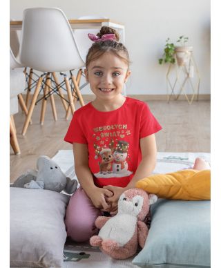 Koszulka dziecięca Świąteczna renifer i bałwan Wesołych Świąt prezent