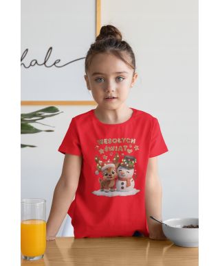 Koszulka dziecięca Świąteczna renifer i bałwan Wesołych Świąt prezent