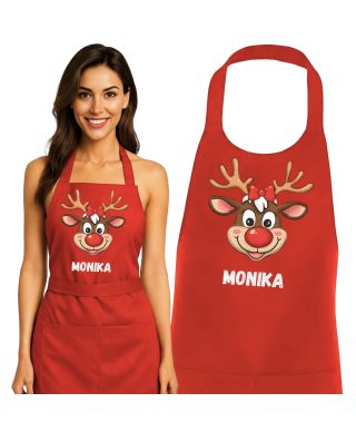 Fartuch kuchenny Świąteczny Renifer Rudolf prezent na Święta Wpisz imię