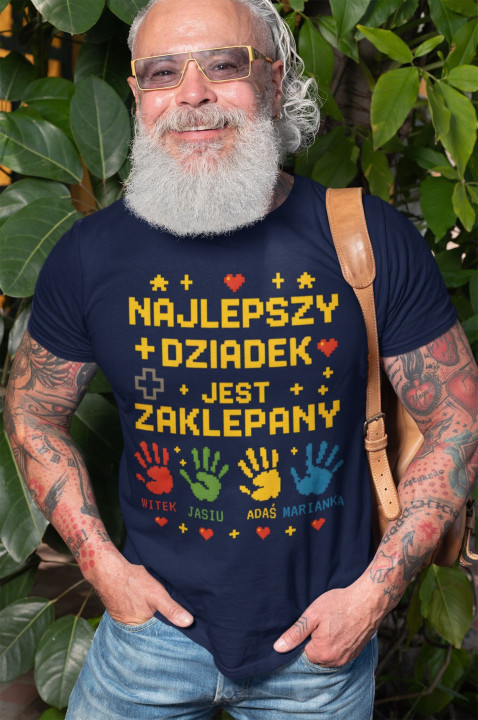 Koszulka męska Najlepszy Dziadek jest Zaklepany na Dzień Dziadka z Imionami — zdjęcie 4