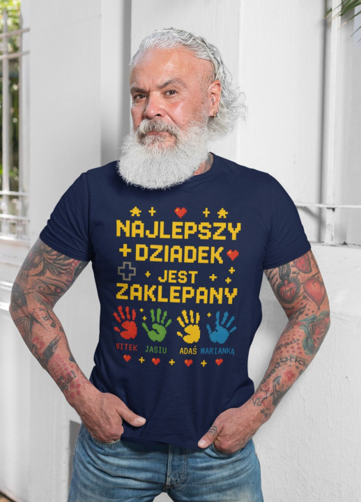 Koszulka męska Najlepszy Dziadek jest Zaklepany na Dzień Dziadka z Imionami — zdjęcie 5
